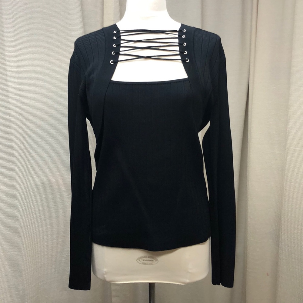 Sexy Black riveted long sleeve top